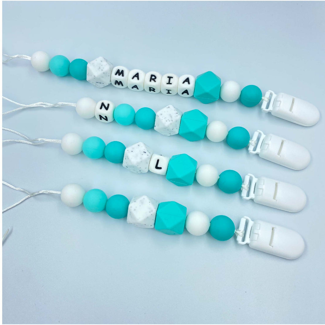 BabyMuu - Porta Chupetes - Accesorios - Turquesa Especial - Nombre Personalizable - Cuencas Especiales