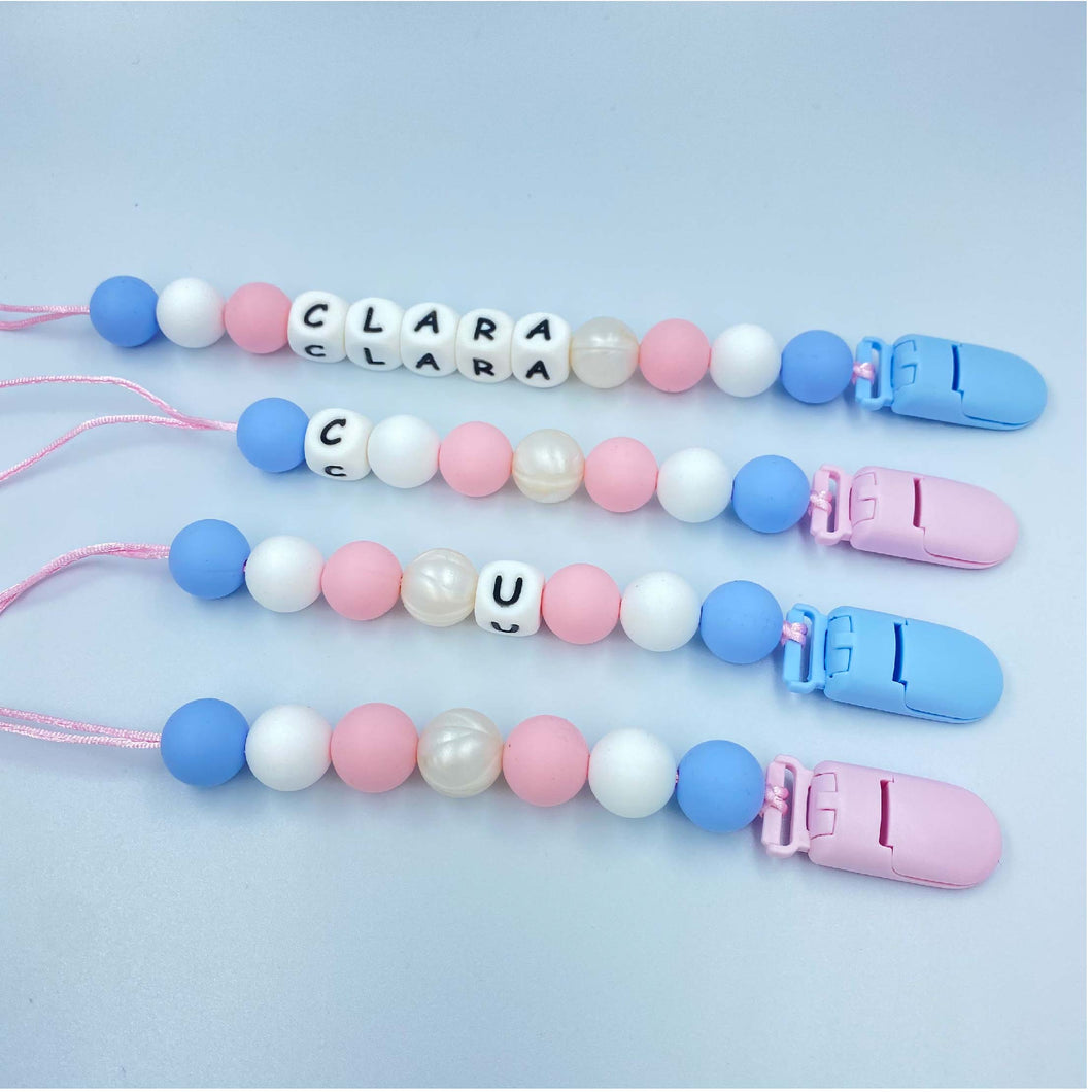 BabyMuu - Porta Chupetes - Accesorios - Rosa Pastel - Nombre Personalizable - Cuencas Redondas