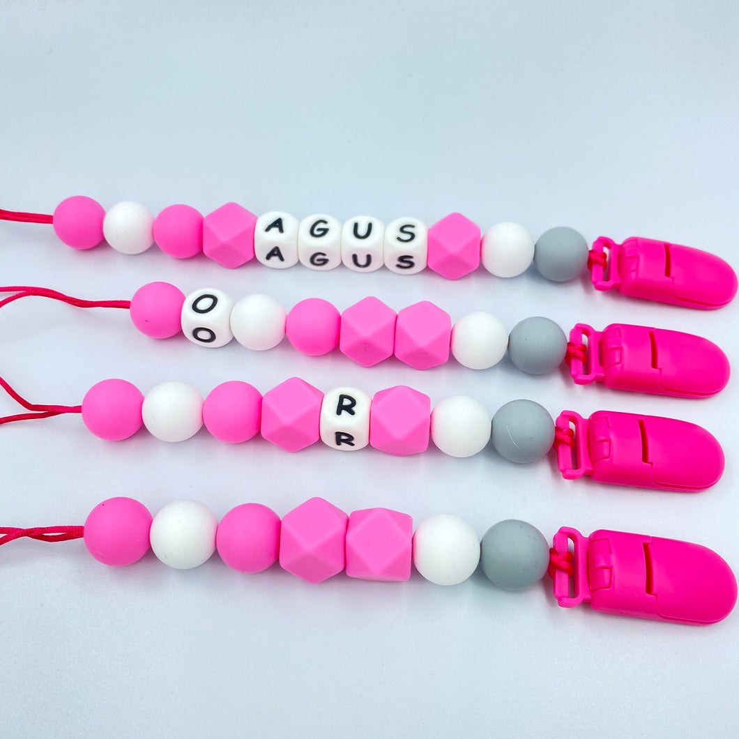 BabyMuu - Porta Chupetes - Accesorios - Rosa Fuerte - Nombre Personalizable - Cuencas Redondas